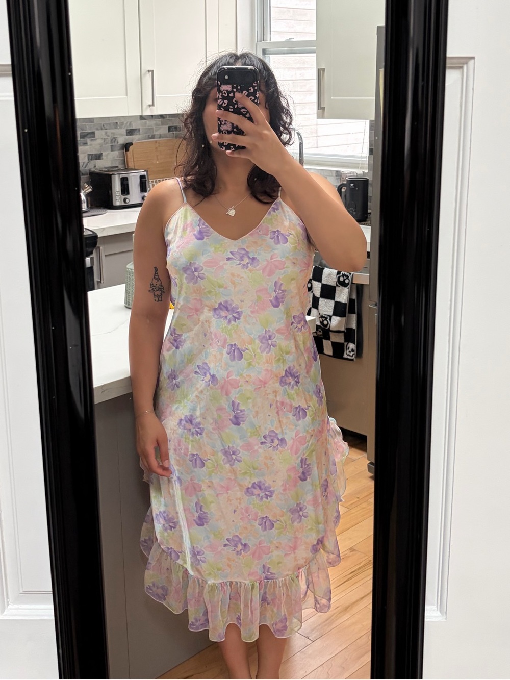 Floral Pastel Slip Dress with Ruffle Hem
